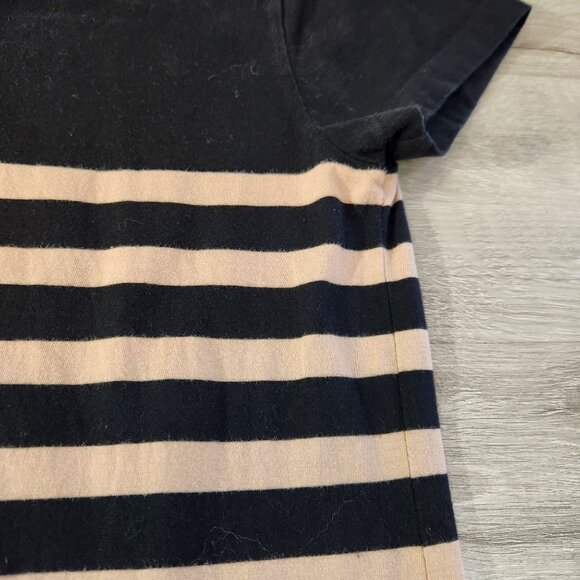 J. Crew Black & Beige Striped Midi Dress Short Sleeve Cotton Womens Size M - Picture 10 of 16